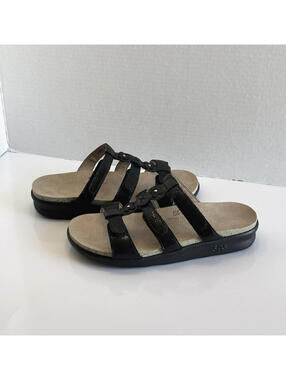 SAS Naples Slide Sandals Women's 6.5 Wide Black Snake Leather Comfort Adjustable
